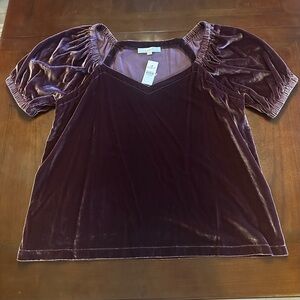 NWT Loft Top Size Large Burgundy Velvet V-Neck -  Puff Sleeves
